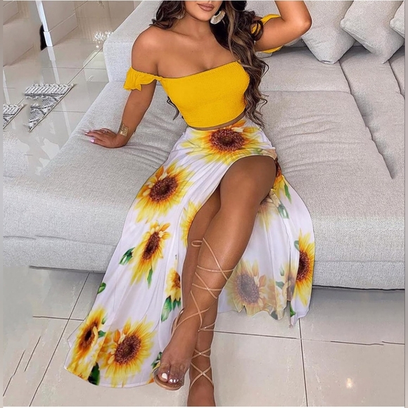 Other - WOMEN'S OFF SHOULDER CROP TOP & SLIT MAXI SKIRT - NWOT